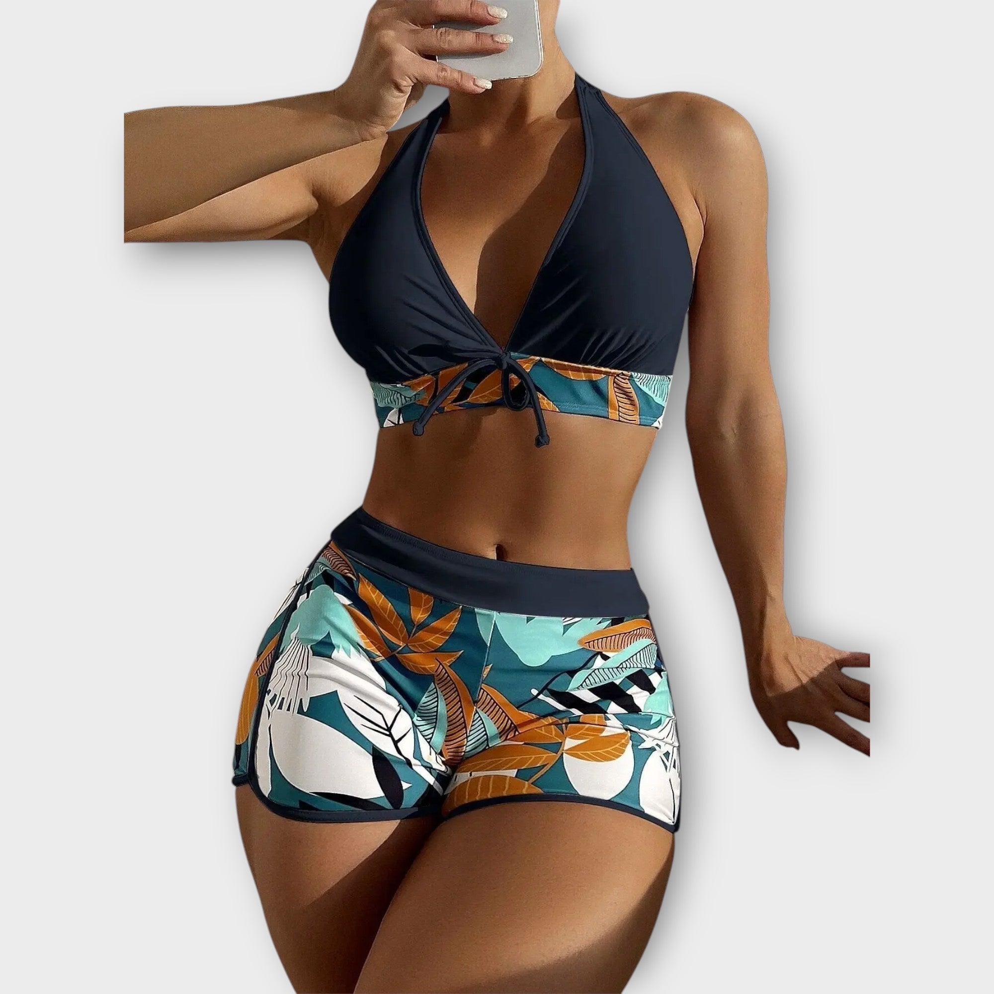 Neckholder-Bikini-Set mit hoher Taille